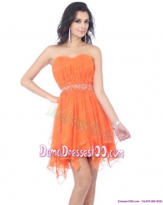 2015 Romantic Sweetheart Beading and Ruching Dama Dress in Orange