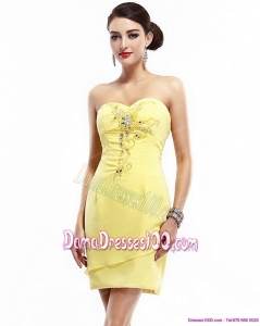 New Style Sweetheart Beading Yellow Dama Dress for 2015