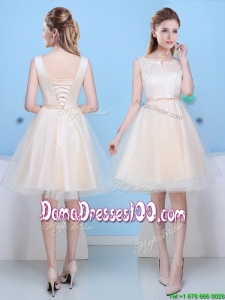 Best Selling Bowknot Champagne Short Dama Dress with Scoop