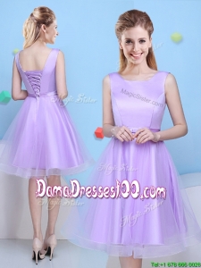 Hot Sale Lace Up Scoop Lavender Dama Dress with Bowknot