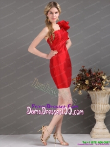 Inexpensive One Shoulder Mini Length Red Dama Dress with Ruching