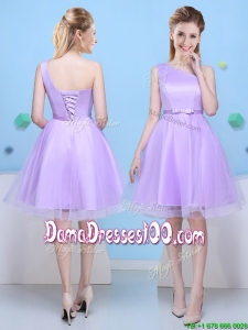 Modest A Line One Shoulder Lavender Dama Dress for Party