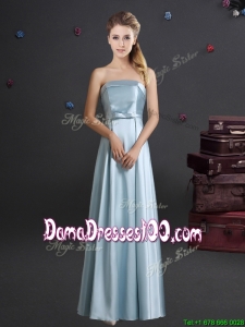 Gorgeous Bowknot Strapless Floor Length Light Blue Dama Dress