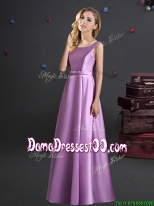 Modern Elastic Woven Satin Lilac Dama Dress with Square