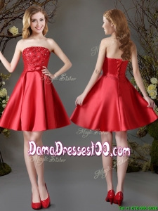 2017 Discount Applique Strapless Satin Short Dama Dress in Red