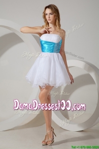 New Arrivals Strapless White Dama Dress with Belt and Beading