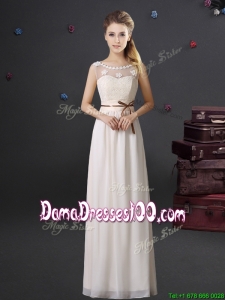 Classical See Through Scoop Laced and Belted Dama Dress with Appliques