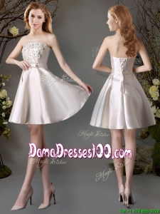 Perfect Applique and Bowknot Champagne Short Dama Dress for Summer