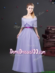 Simple Off the Shoulder Lavender Long Dama Dress in Chiffon