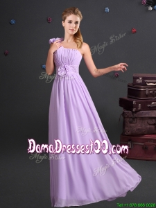 Sweet One Shoulder Lavender Dama Dress with Ruching and Handmade Flowers