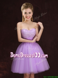 Top Seller Sweetheart Lilac Dama Dress with Lace and Ruching