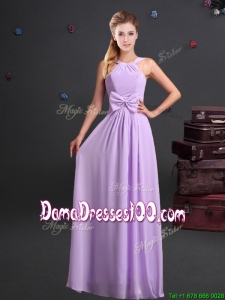 Simple Empire Halter Top Chiffon Long Dama Dress in Lavender