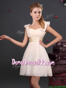 Wonderful Bowknot and Ruched Champagne Dama Dress with Straps
