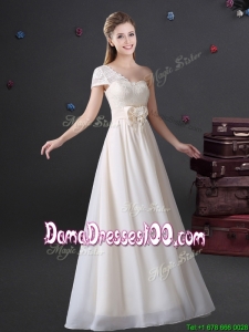 Best One Shoulder Short Sleeve Dama Dress with Bowknot and Lace