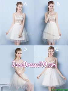 Latest A Line Sequined and Bowknot Dama Dress in Champagne