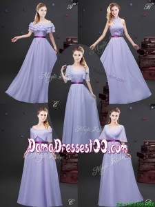 Lovely Empire Chiffon Lavender Long Dama Dress with Purple Belt
