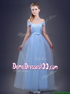 Sexy Light Blue Empire Dama Dress with Off the Shoulder