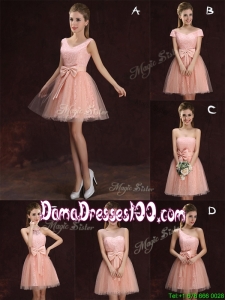 Wonderful A Line Pink Short Dama Dress in Lace and Tulle