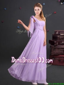 Affordable One Shoulder Ruched Long Dama Dress in Chiffon