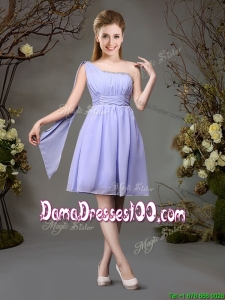 Beautiful Chiffon One Shoulder Beaded Dama Dress in Lavender