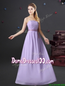 Latest Strapless Lavender Chiffon Dama Dress in Floor Length