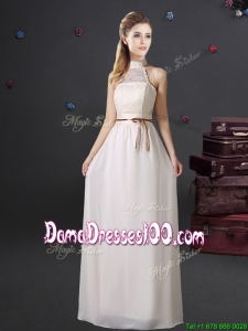 Luxurious Laced and Belted Dama Dress with Halter Top