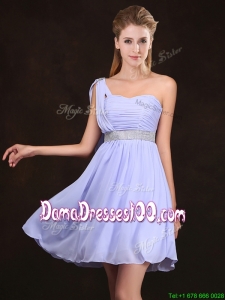 Modern Ruched Bodice and Sequined Short Dama Dress in Lavender