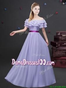 Pretty Ruffled Layers and Belted Lavender Dama Dress with Short Sleeves
