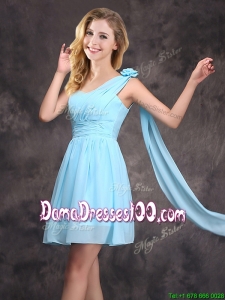 Top Seller Baby Blue Dama Dress with Handcrafted Flower and Ruching