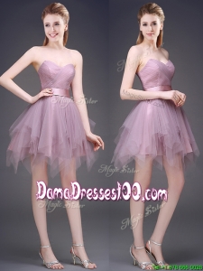 2016 Hot Sale Lavender Short Dama Dress with Ruffles and Belt