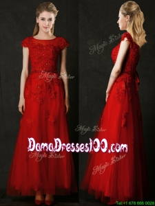 2016 Elegant Empire Applique Red Dama Dress with Cap Sleeves