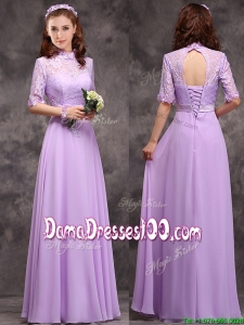 2016 Perfect High Neck Handcrafted Flowers Dama Dress with Half Sleeves