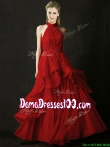 Modest A Line Halter Top Tulle Dama Dress with Appliques