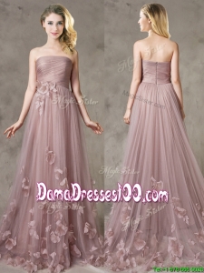 Classical Strapless Brush Train Dama Dress with Appliques