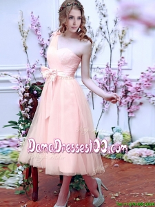 Luxurious One Shoulder Dama Dress with Bowknot and Hand Made Flowers