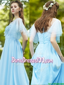 See Through Bateau Short Sleeves Dama Dress with Appliques