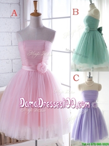 Unique Strapless Tulle Short Dama Dress with Handcrafted Flower