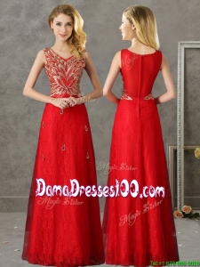 Classical V Neck Red Dama Dress with Appliques and Beading
