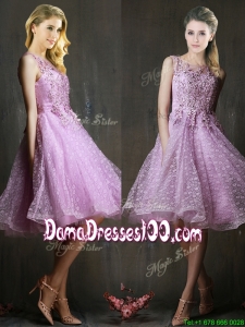 Popular See Through Beaded and Applique Dama Dress in Lavender