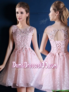 Exquisite Baby Pink Scoop Dama Dress with Appliques and Beading