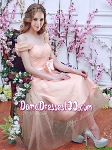 Gorgeous Off the Shoulder Cap Sleeves Dama Dress with Bowknot
