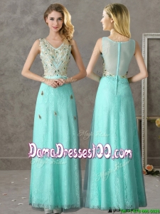 Discount Beaded and Applique V Neck Dama Dress in Apple Green