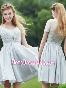 Elegant Sweetheart Short Sleeves Dama Dress with Belt and Lace