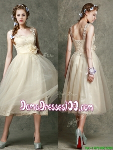 Gorgeous Straps Champagne Dama Dress with Appliques and Hand Made Flowers