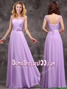 Popular See Through Applique and Laced Dama Dress in Lavender