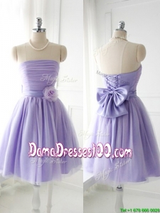 Simple Handcrafted Flower Tulle Lavender Dama Dress with Strapless