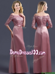 Sweet Off the Shoulder Half Sleeves Dama Dress with Lace and Belt