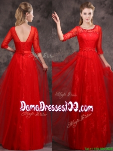 Latest Applique and Beaded Red Dama Dress in Tulle and Lace