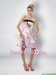 Comfortable Short Strapless Baby Pink Camo Dama Dresses for Quinceanera