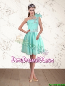 2015 Fall Beautiful Apple Green One Shoulder Dama Dresses with Beading